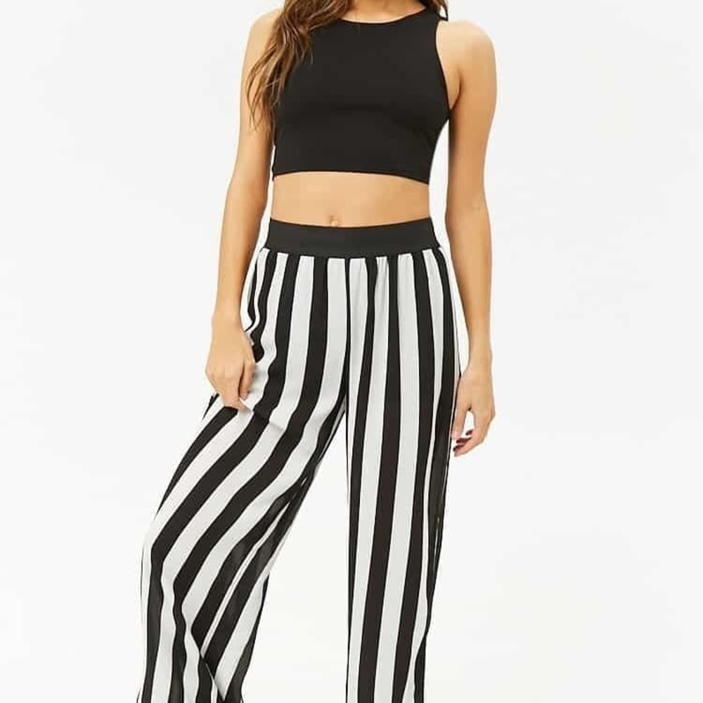 Black and White Striped Women's Pants
